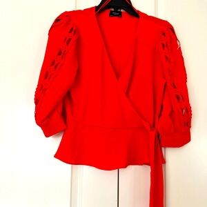 Red Orange Blouse with sleeves.